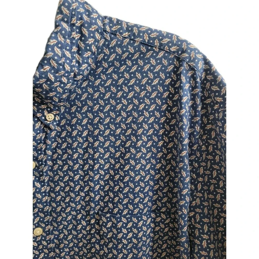 J.Crew Secret Wash Shirt XL Blue Print Organic Cotton Short Sleeve Button Up - Picture 3 of 7